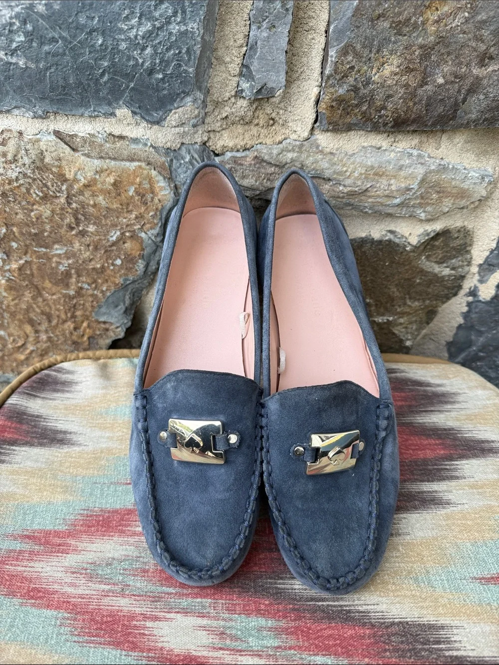 Kate Spade 'Carmen' Suede Moccasin Loafers in Blue with Gold Accent Size 8.5